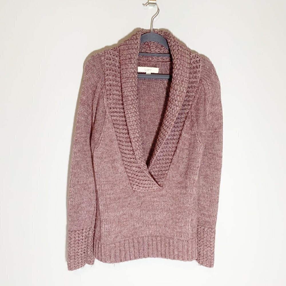 LOFT Womens Mauve Alpaca Wool Blend Shawl Collar Pullover Sweater Size‎ M